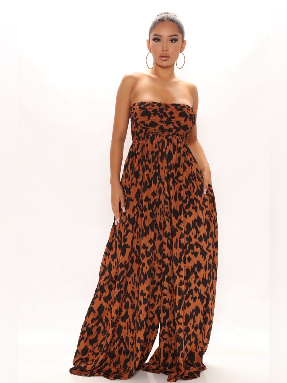 Strapless Brown & Black Leopard Print Romper